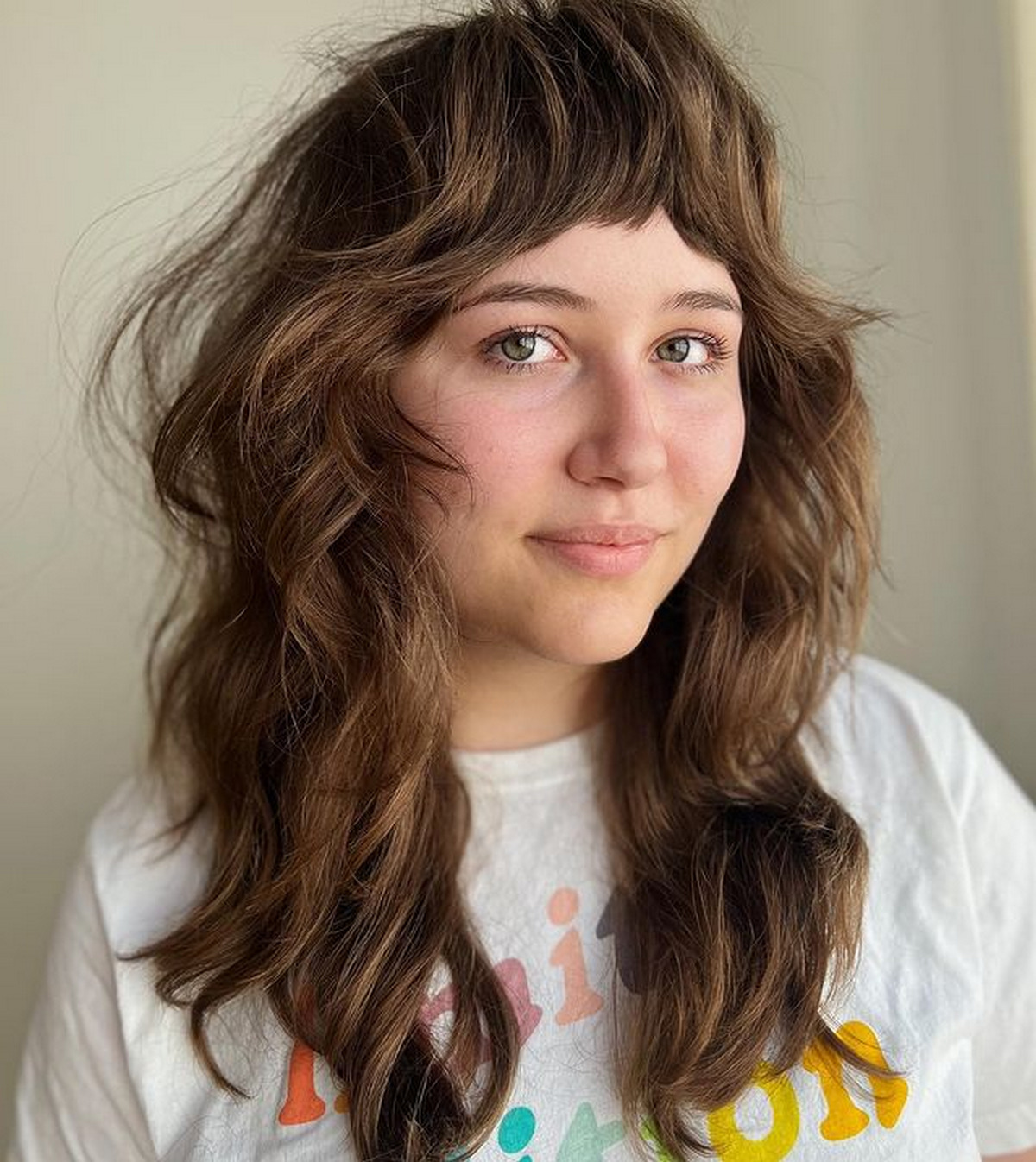 Short Thick Bangs For Long Shaggy Haircut