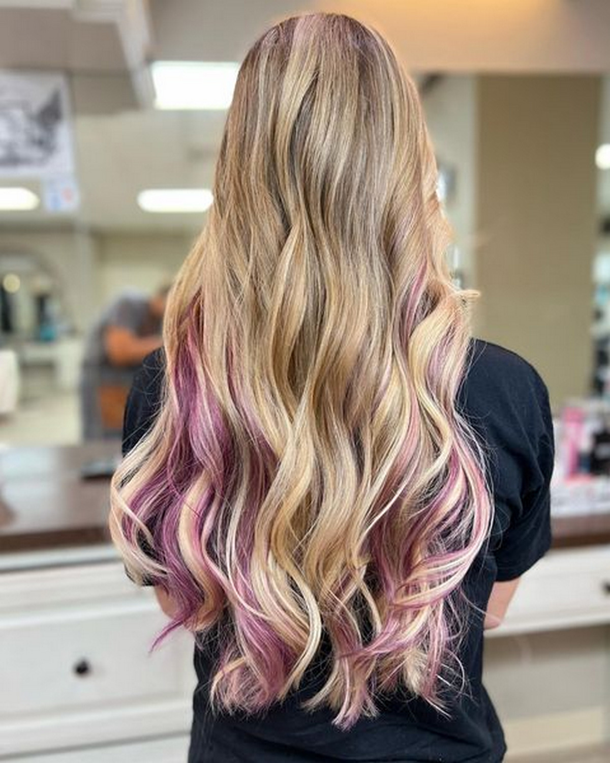 Purple Peekaboo Highlights On Blonde