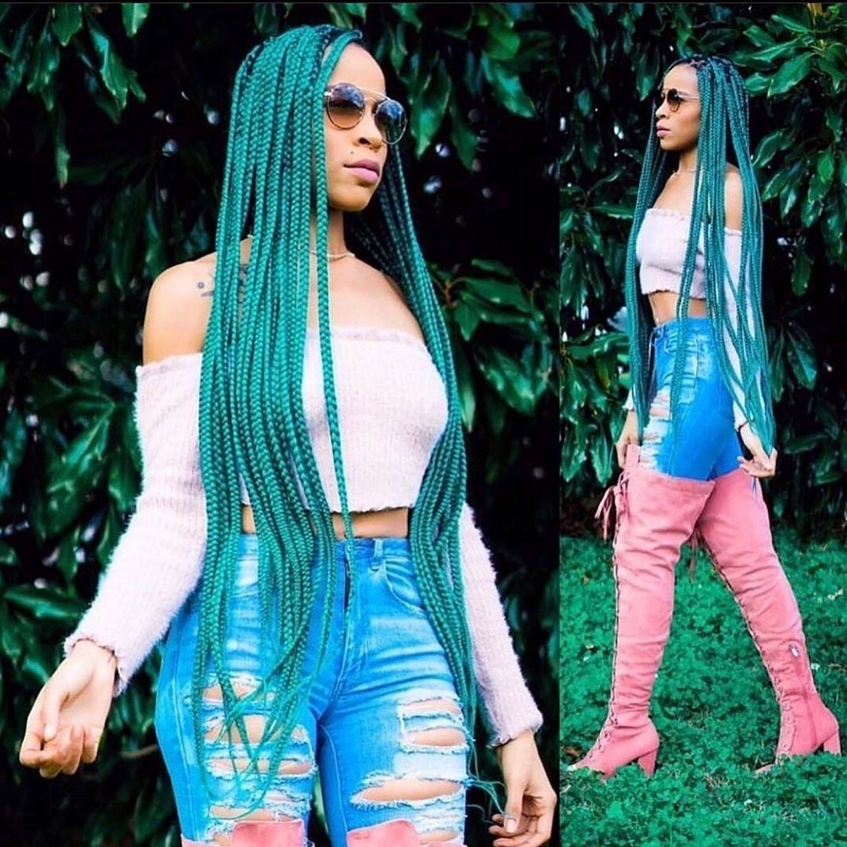 Very Long Blue-Green Tribal Braids