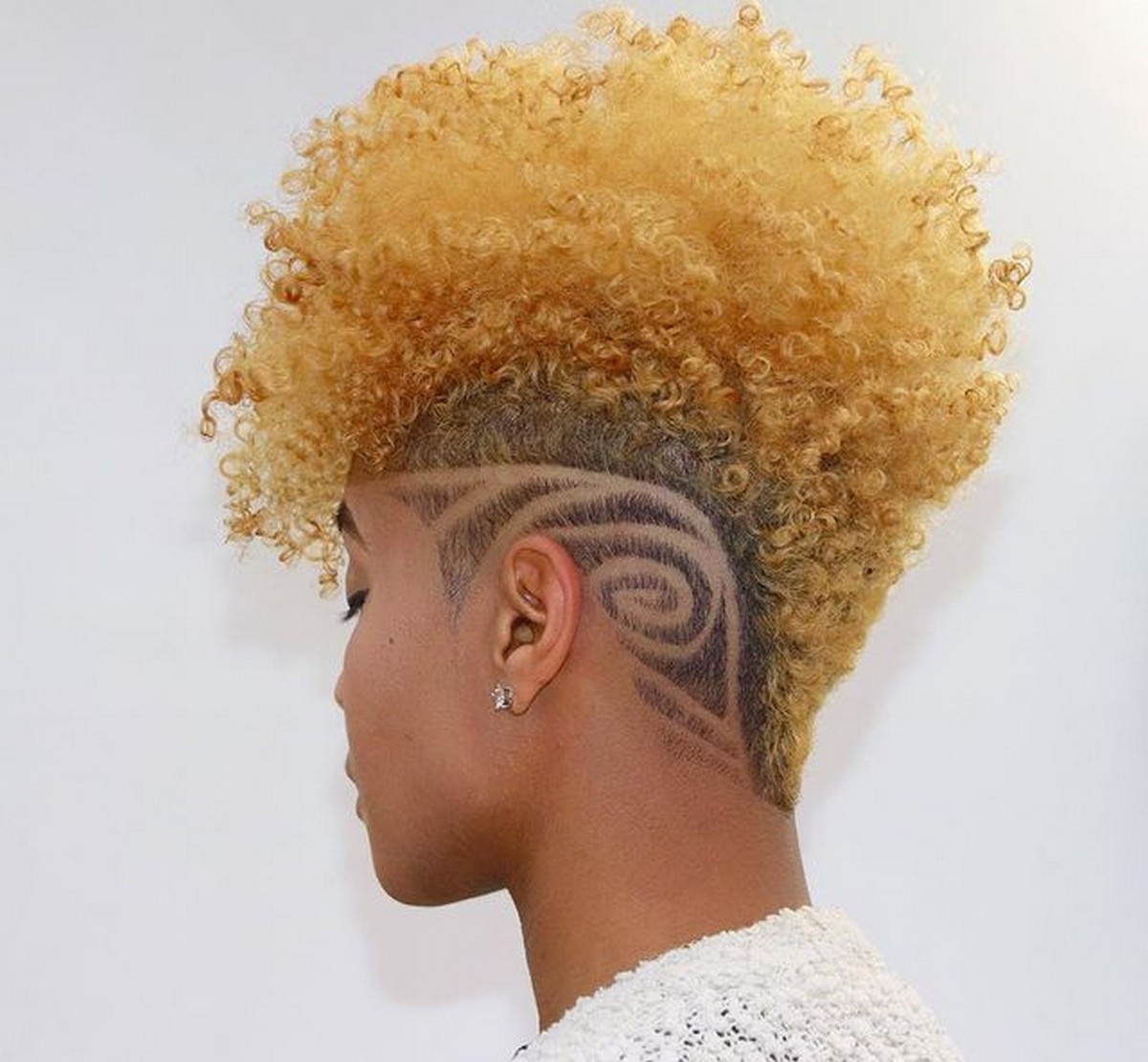 Natural Blonde Mohawk with Shaved Design Texture