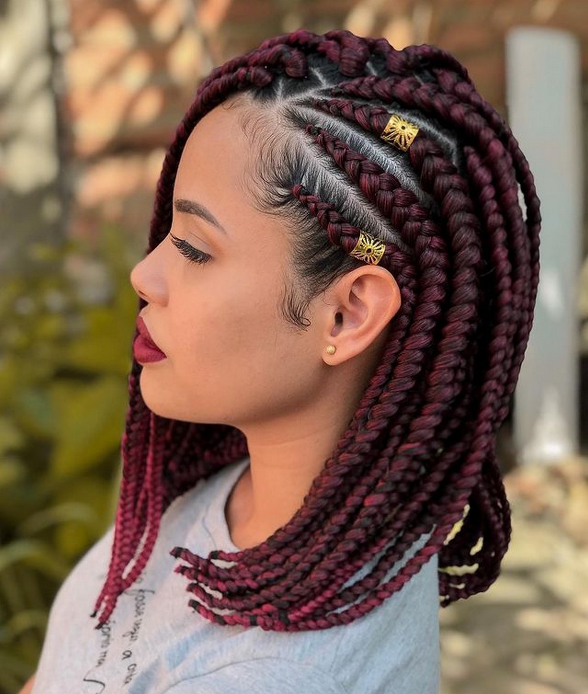 Red Box Braided Bob with Side Cornrows