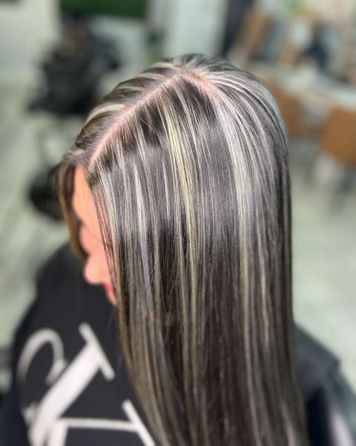 Black Hair And Platinum-Blonde Highlights