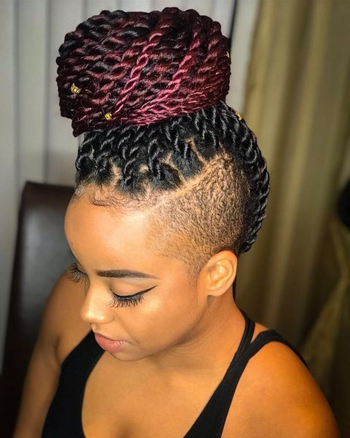 Twist Braids Buns With Highlighted Color