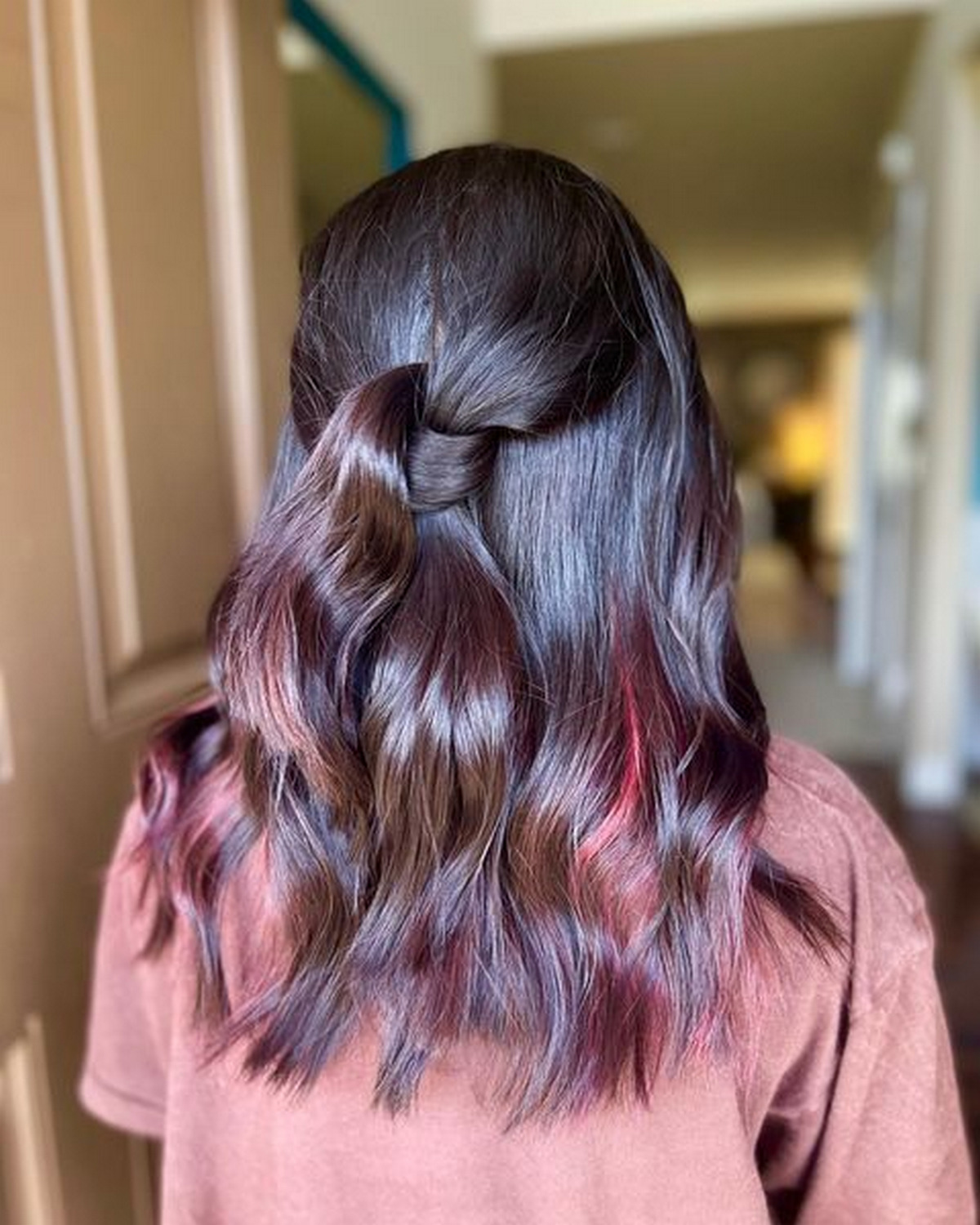 Black Hair And Burgundy Highlights