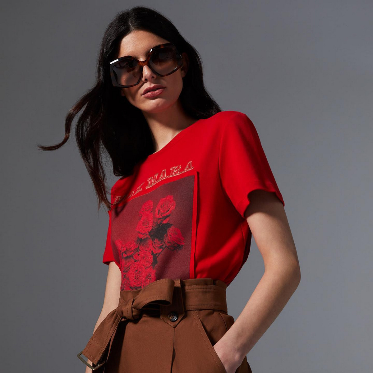 Crimson Red T-shirt With Dark Brown Pants