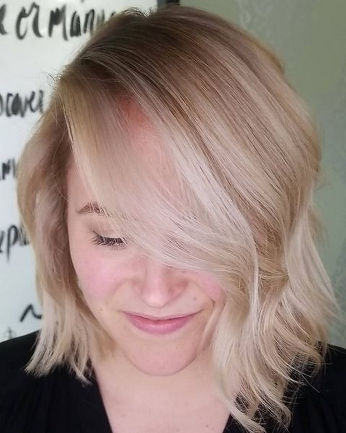 Platinum Blonde Side-Swept Bob