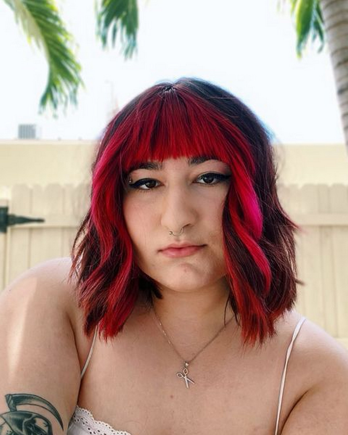 Wavy Bob And Red Highlight Bangs