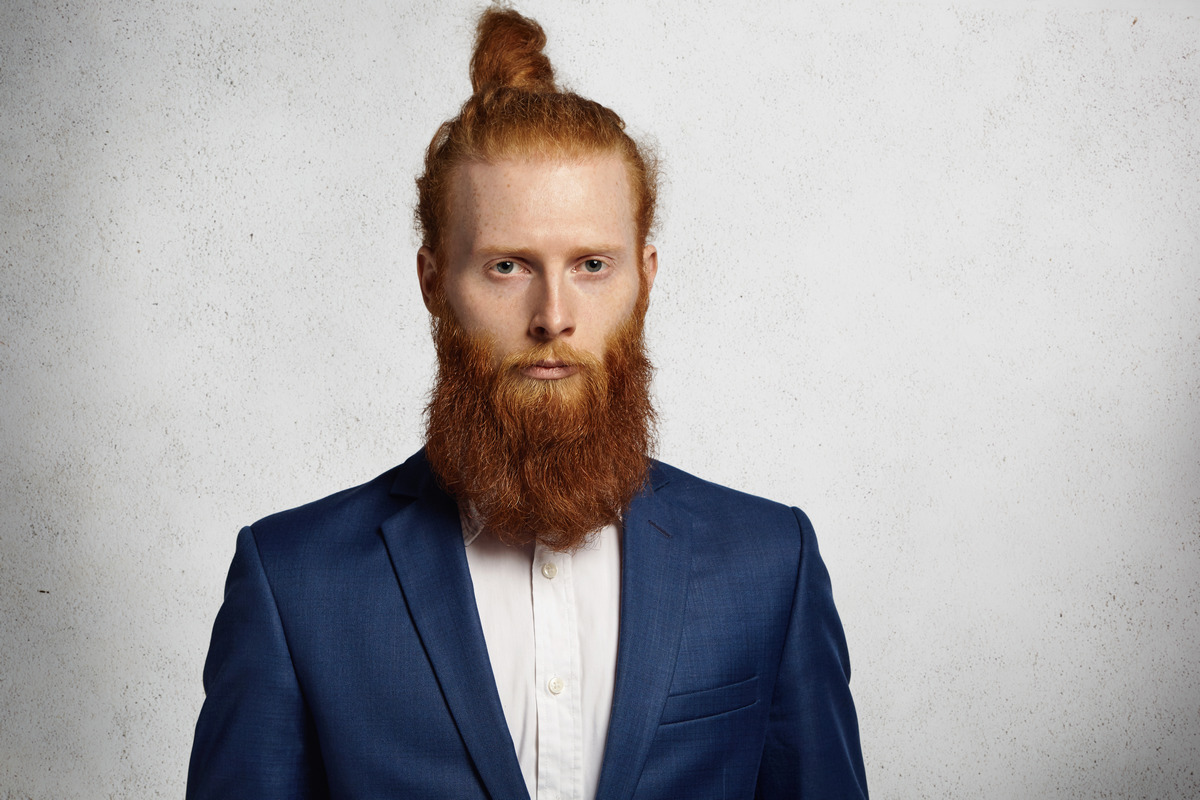 Ginger Brown High Top Man Bun With A Long Beard