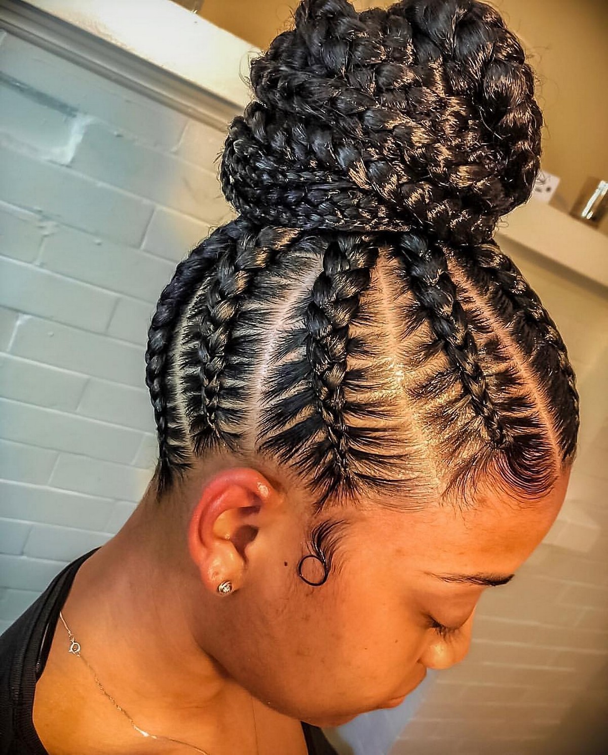 Medium Box Braids With Bun