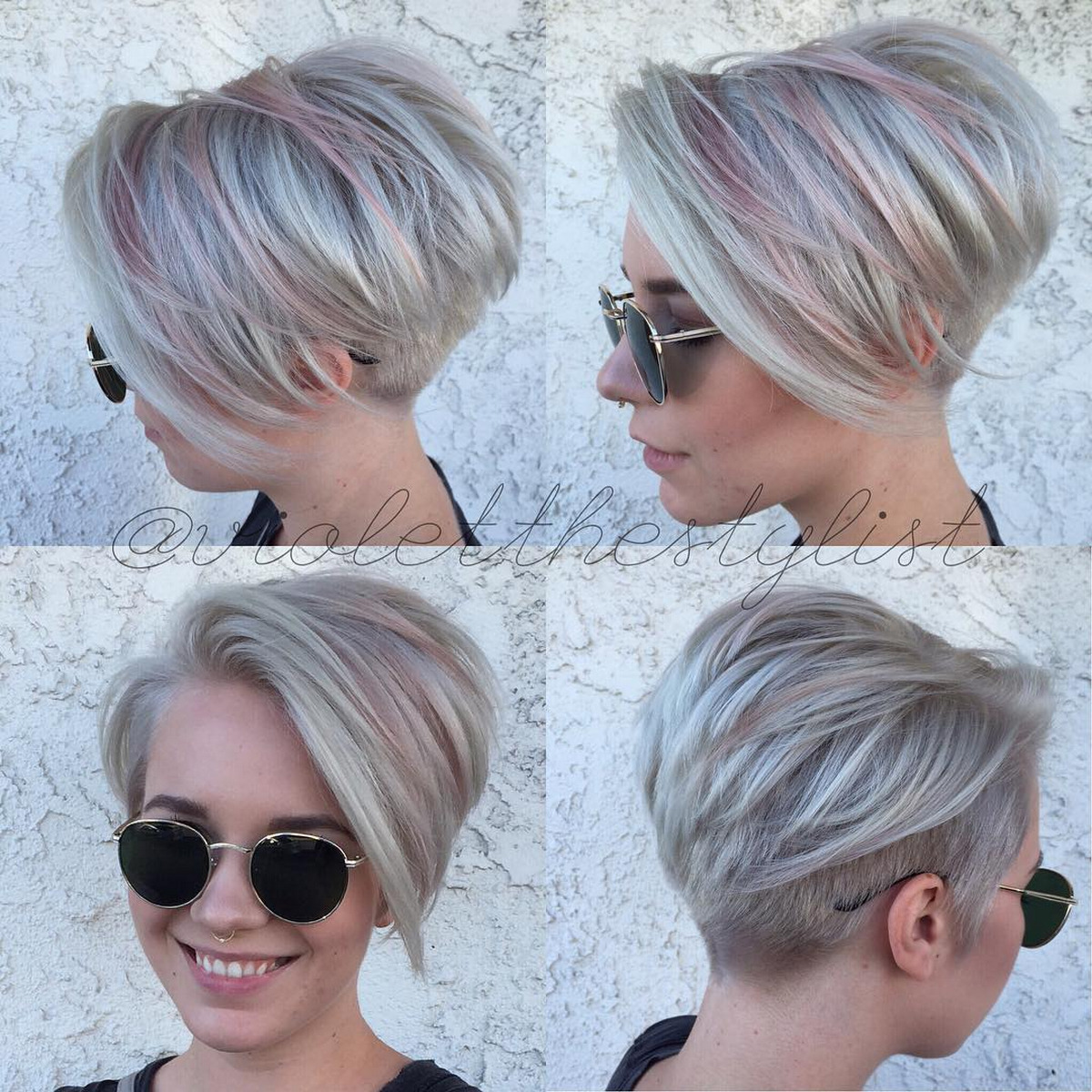 Gray Layered Pixie With Nape Undercut And Side Swept Bangs