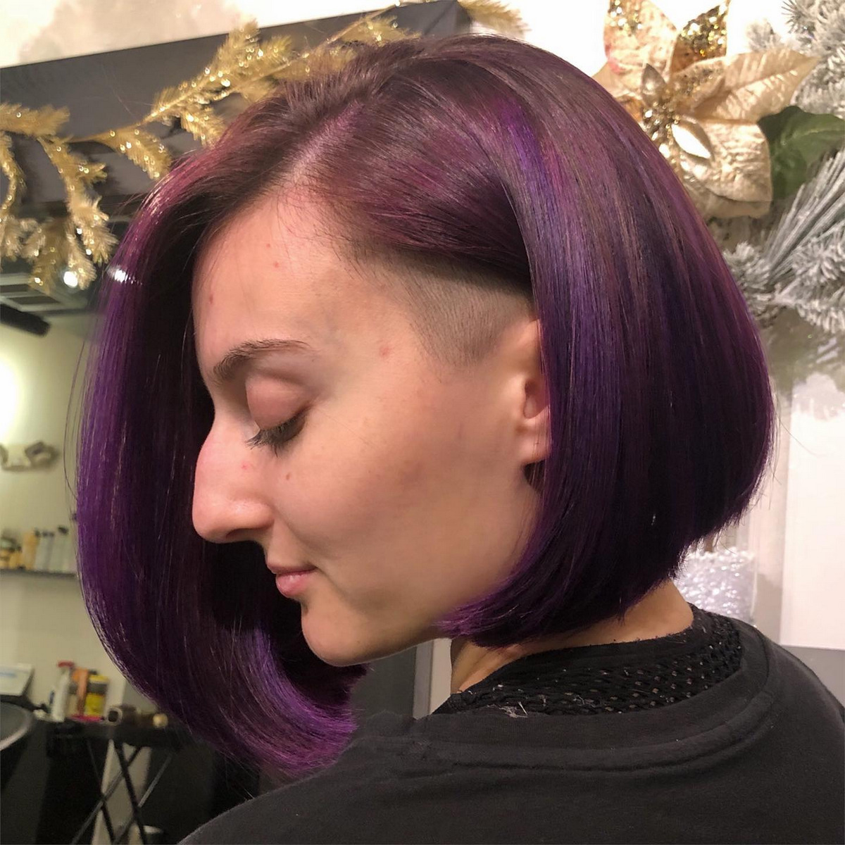 Half Shaved Purple Pink Undercut Bob