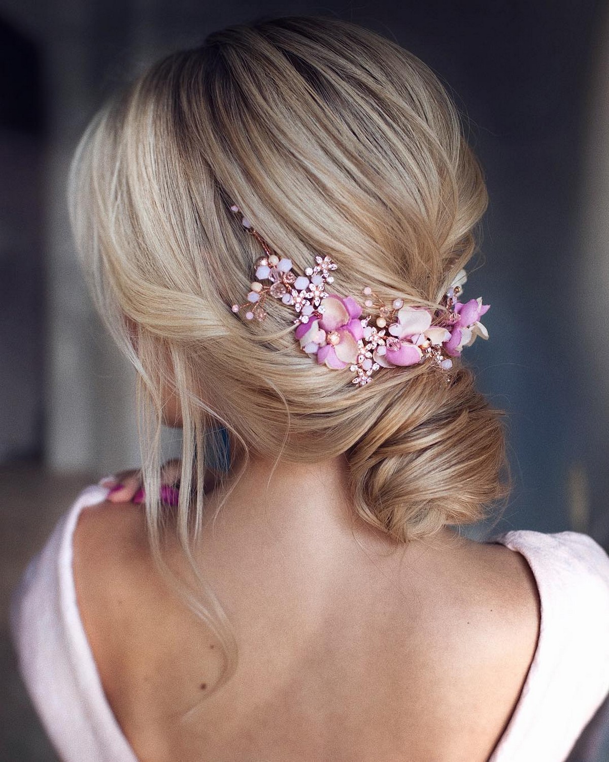 Chignon With A Floral Headpiece