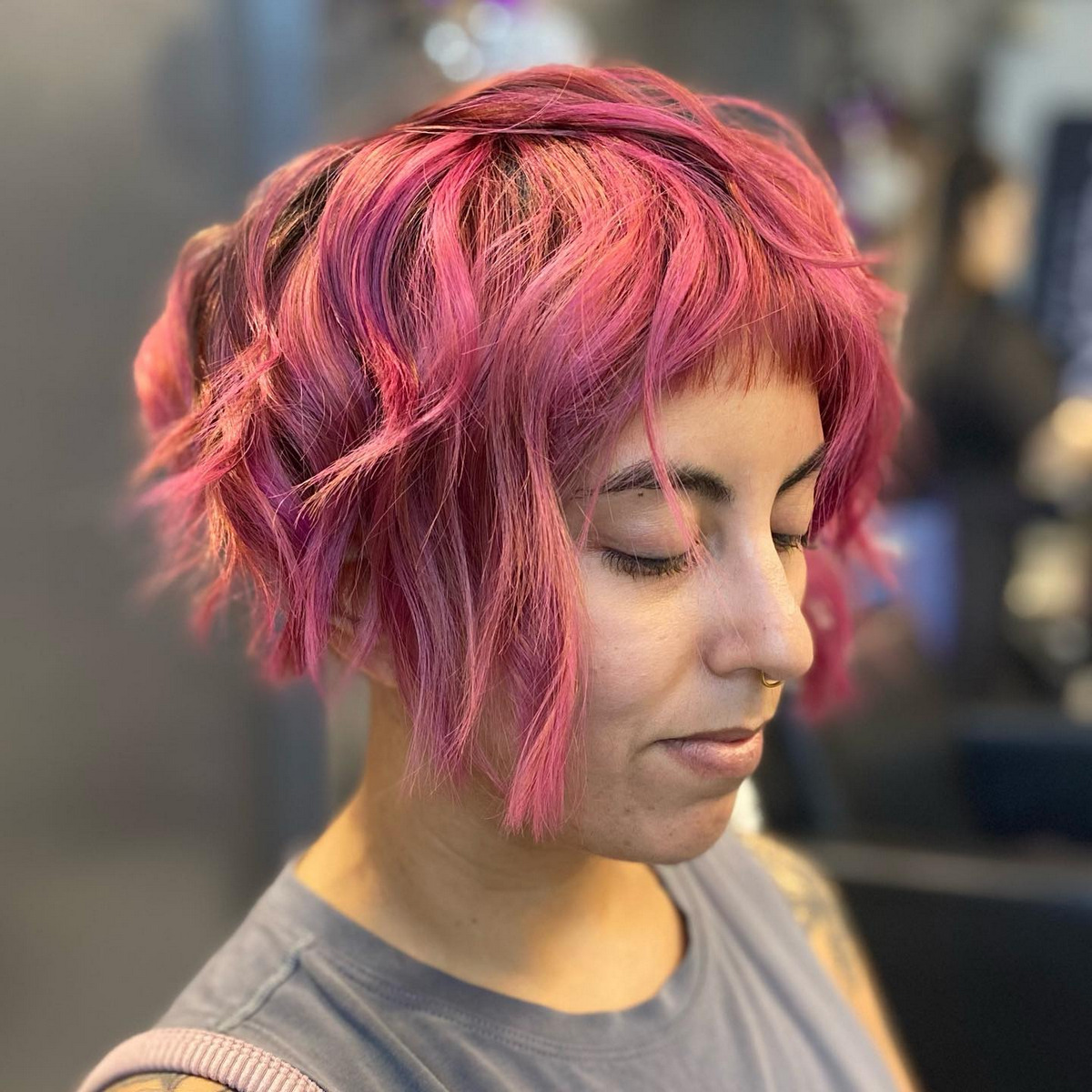 Red Wave Textured Undercut Bob