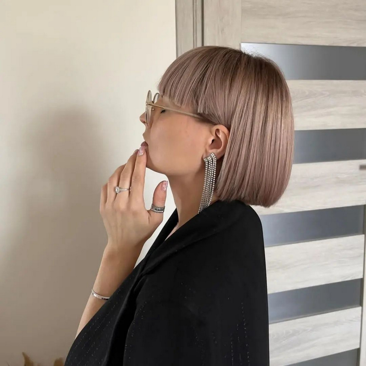 Chocolate Brown Undercut Bob With Choppy Bangs