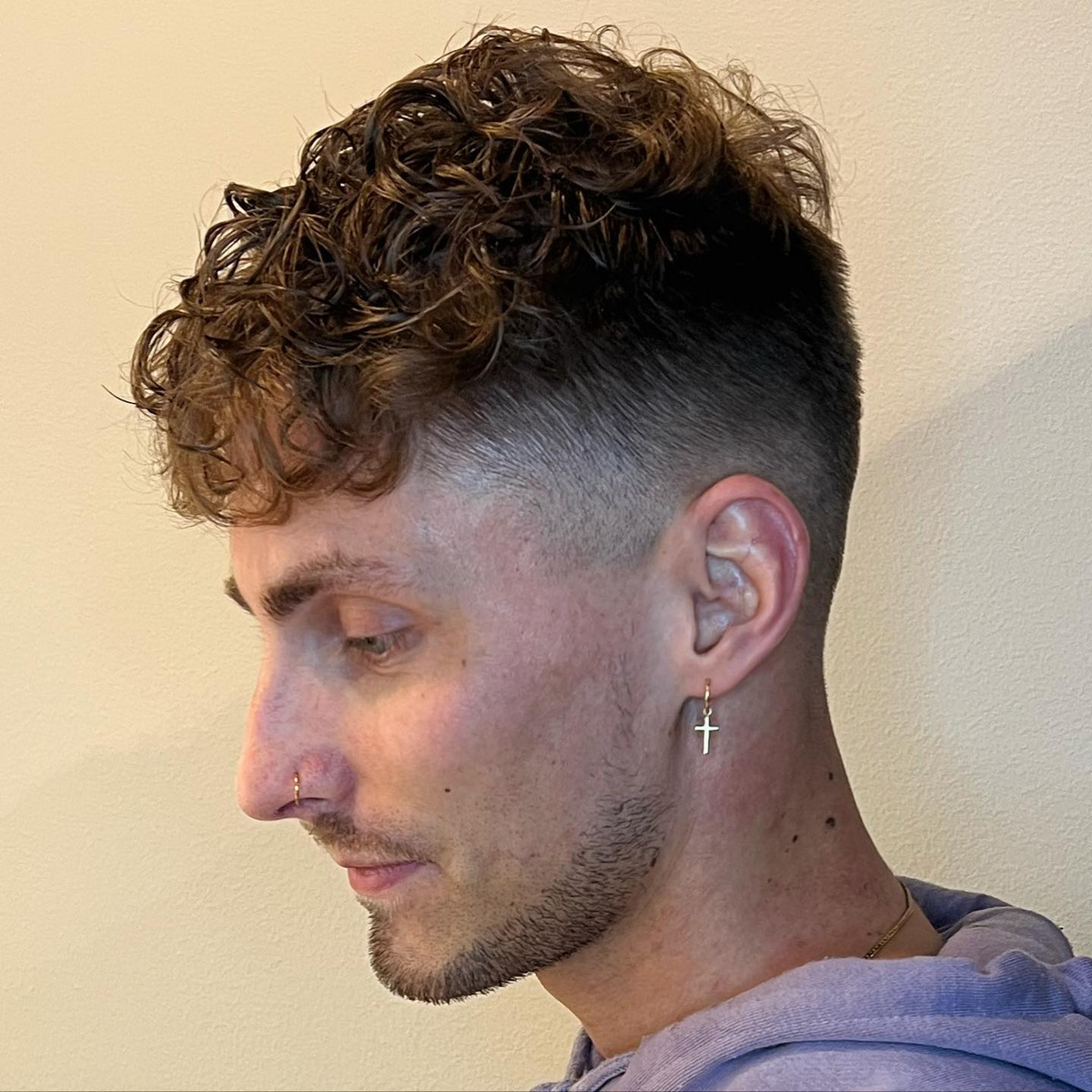 Blond Curly Top High Fade Taper