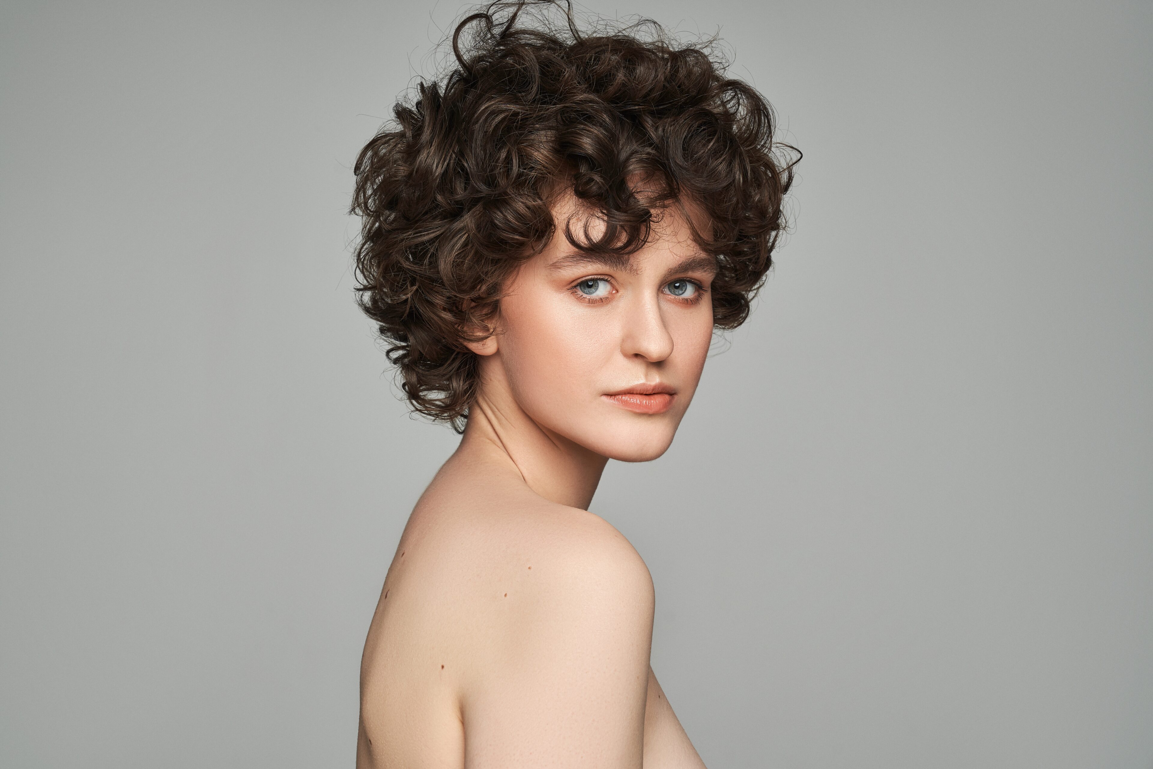 Dark Brown Pixie Curl With Perm Bangs