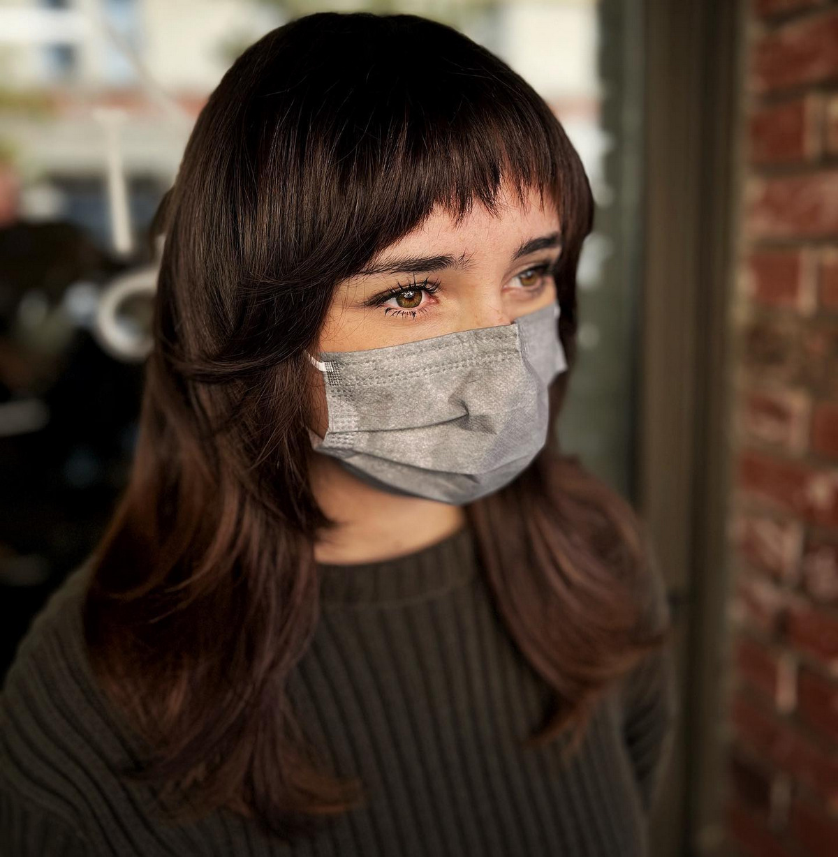 Dark Brown Medium Hair With Baby Bangs