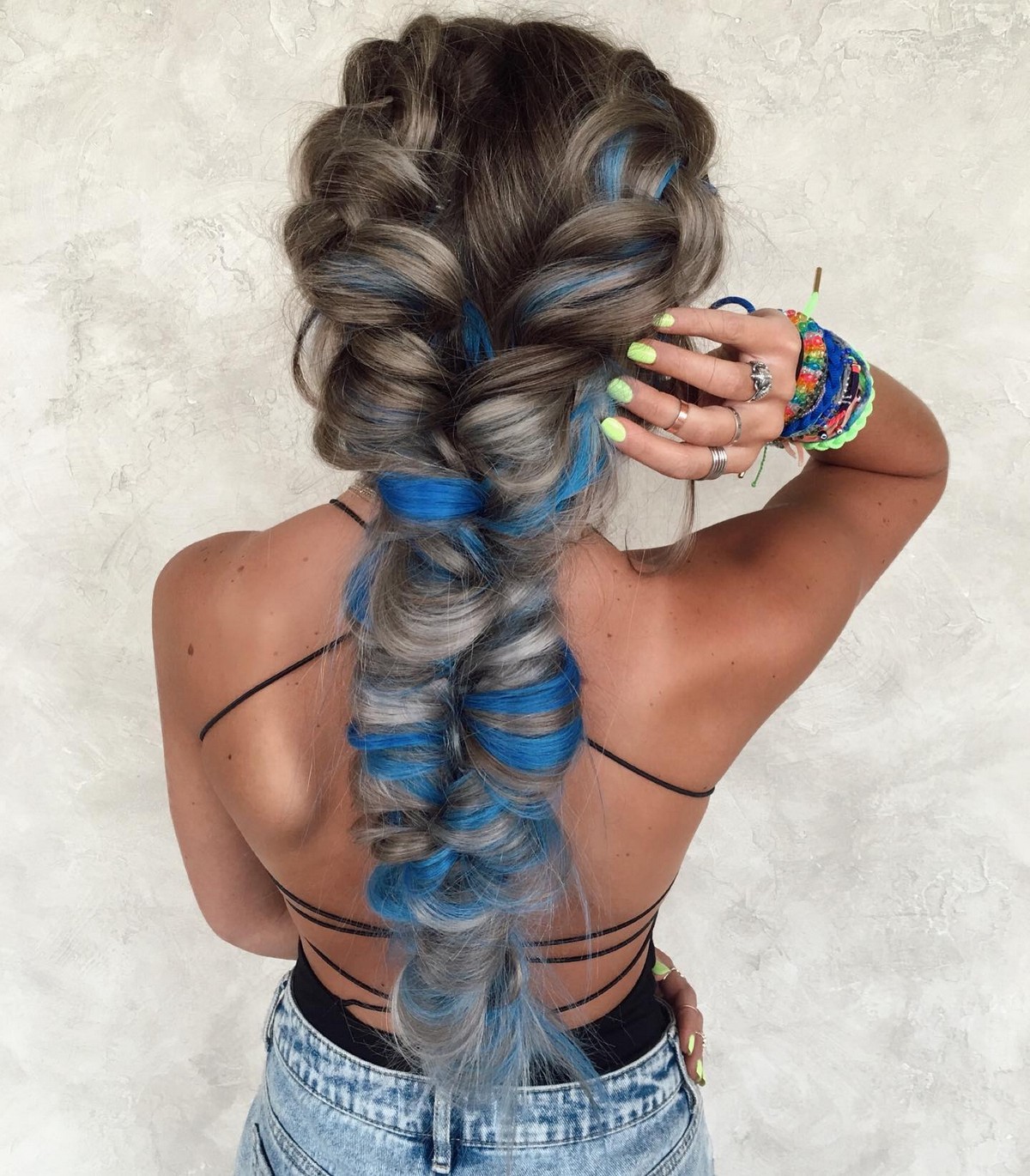 Side Braid With Ponytails For Two-Tone Hair