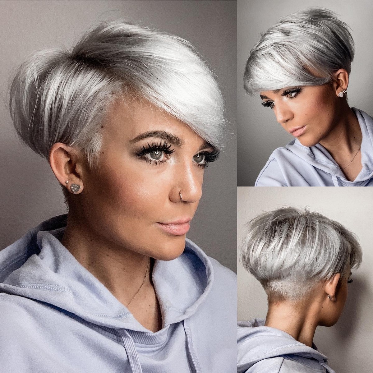 Silver Choppy Pixie With Long Bangs