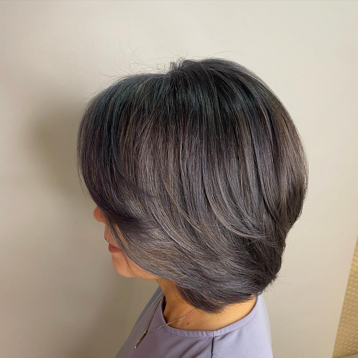 French Balayage Layer Bob With Side Swept Bangs