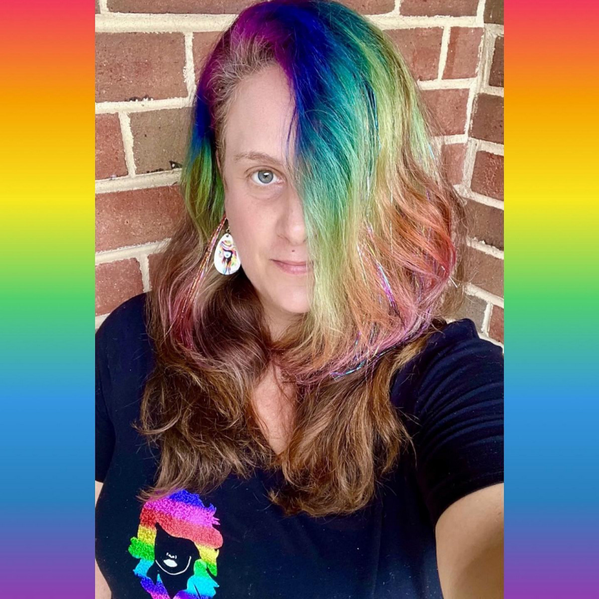 Highlighted Rainbow Hair With Side Bangs