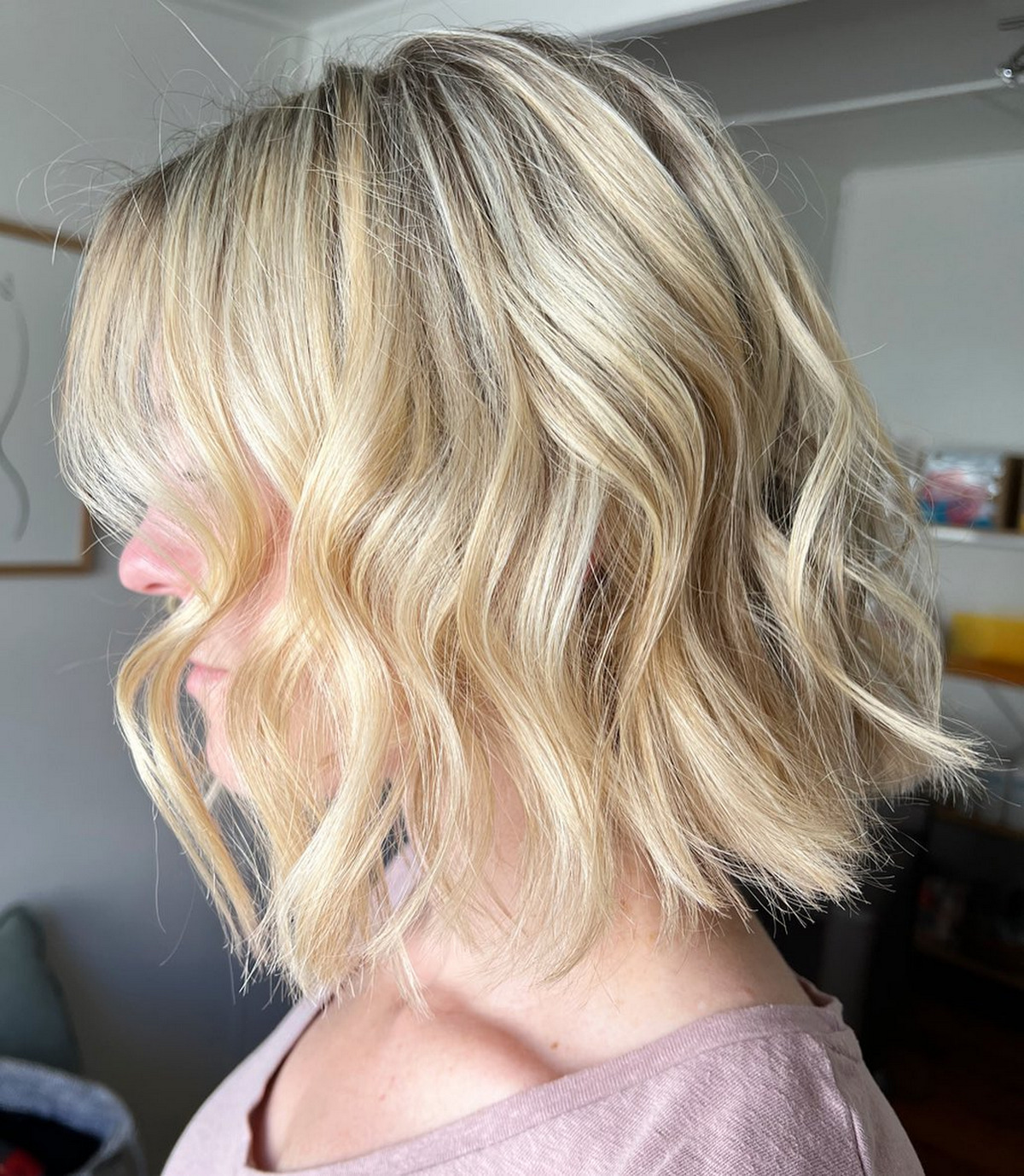 Textured Blonde Bob With Tousled Ends
