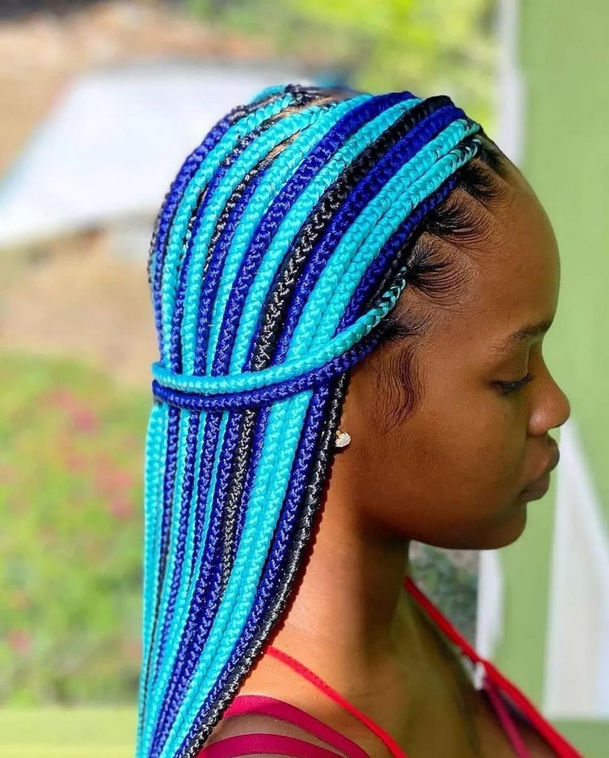 Blue Medium Box Braids