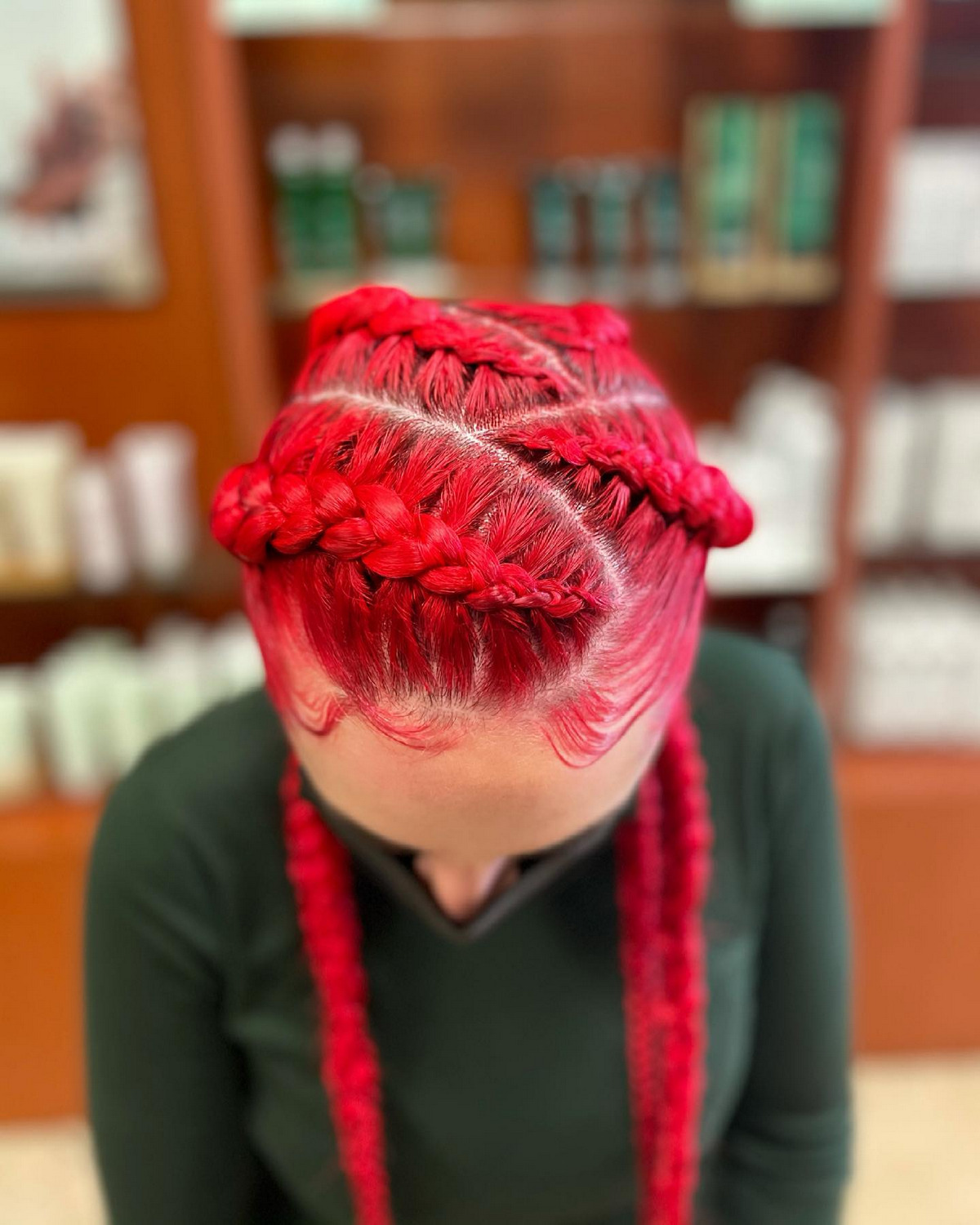Bright Red Feed-In Braids