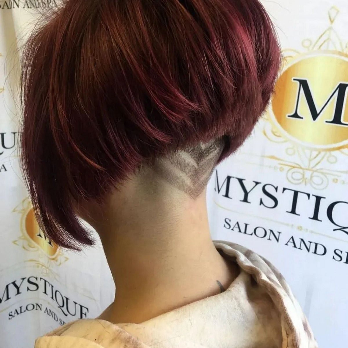 Red Undercut Bob With Textured In Back