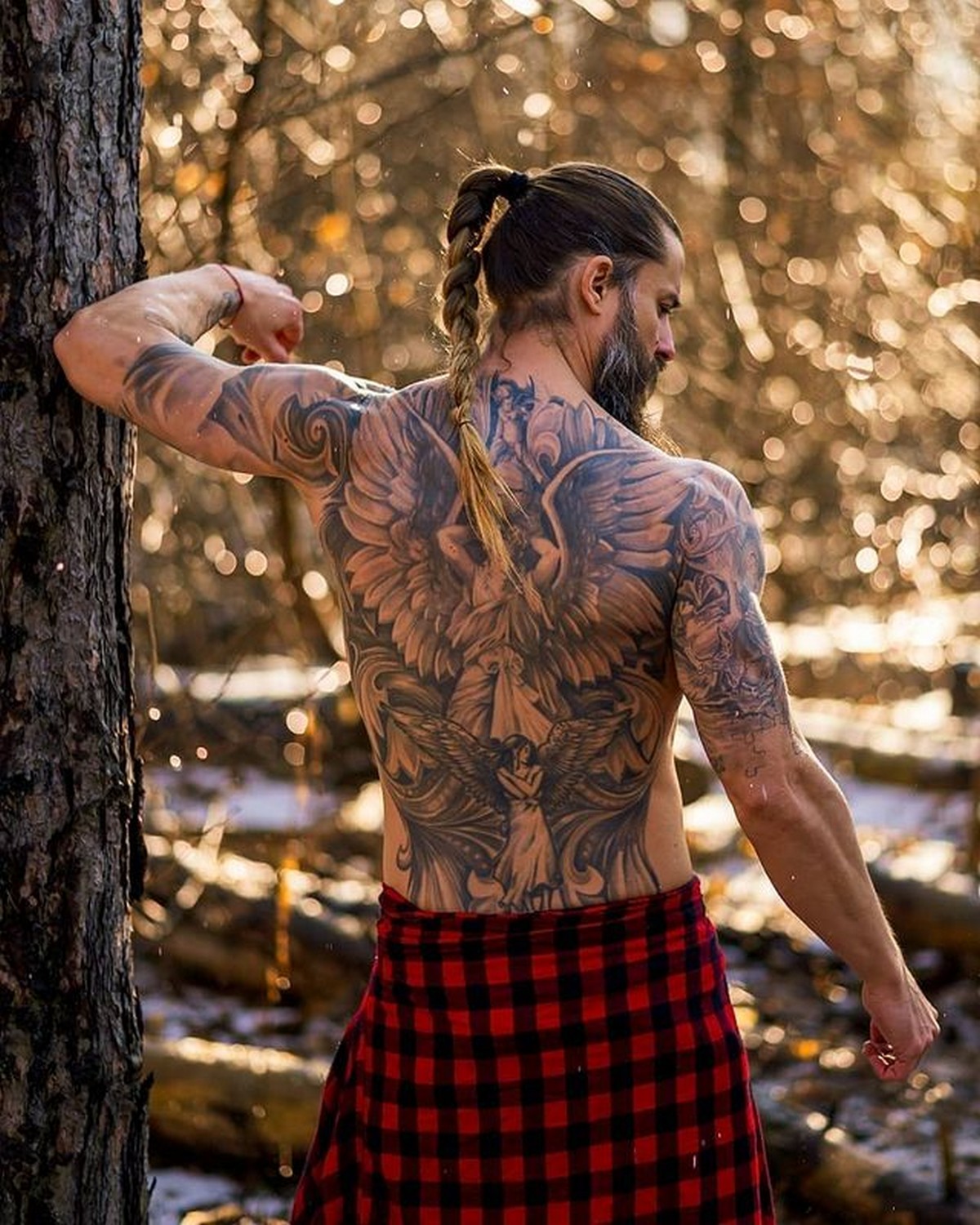 High Braided Ponytail With Long Beard