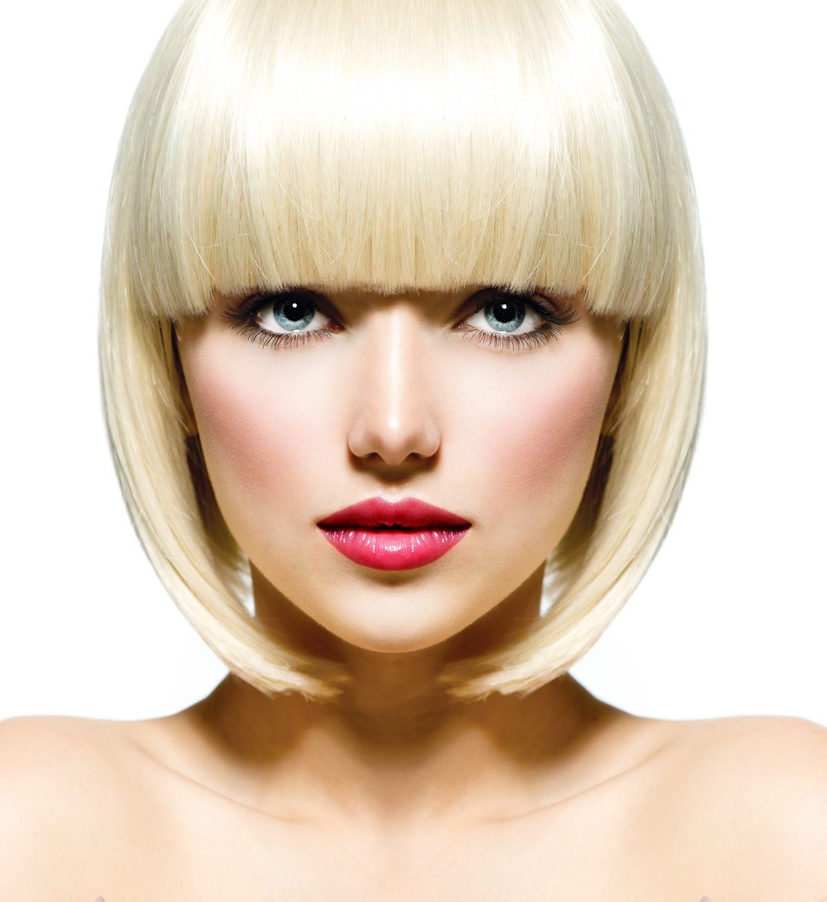 Blonde White Chin-Length Bob with Curtain Bangs