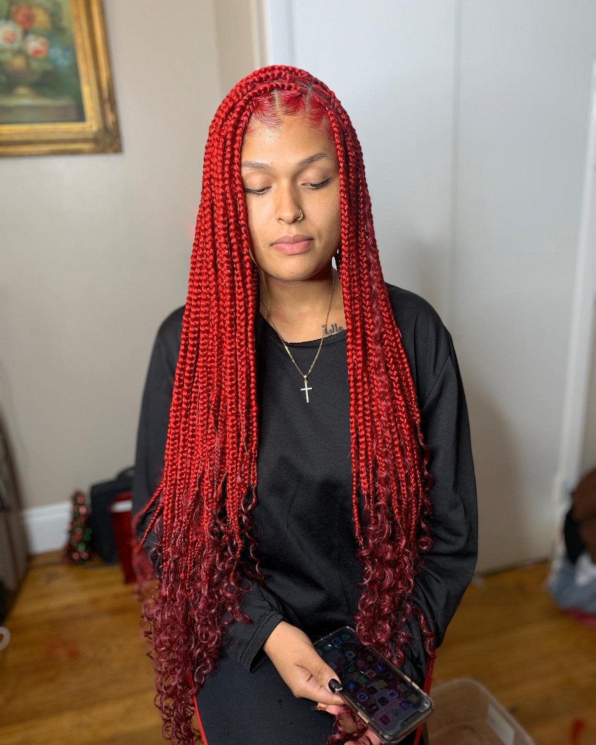 Red Medium Box Braids