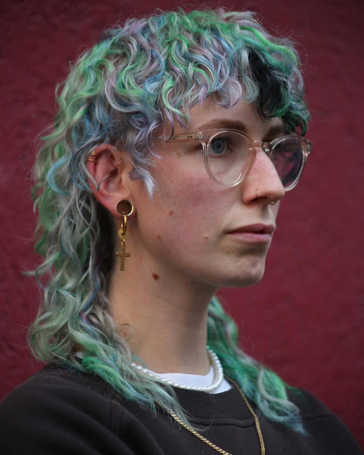 Multi- Color With Curly Mullet
