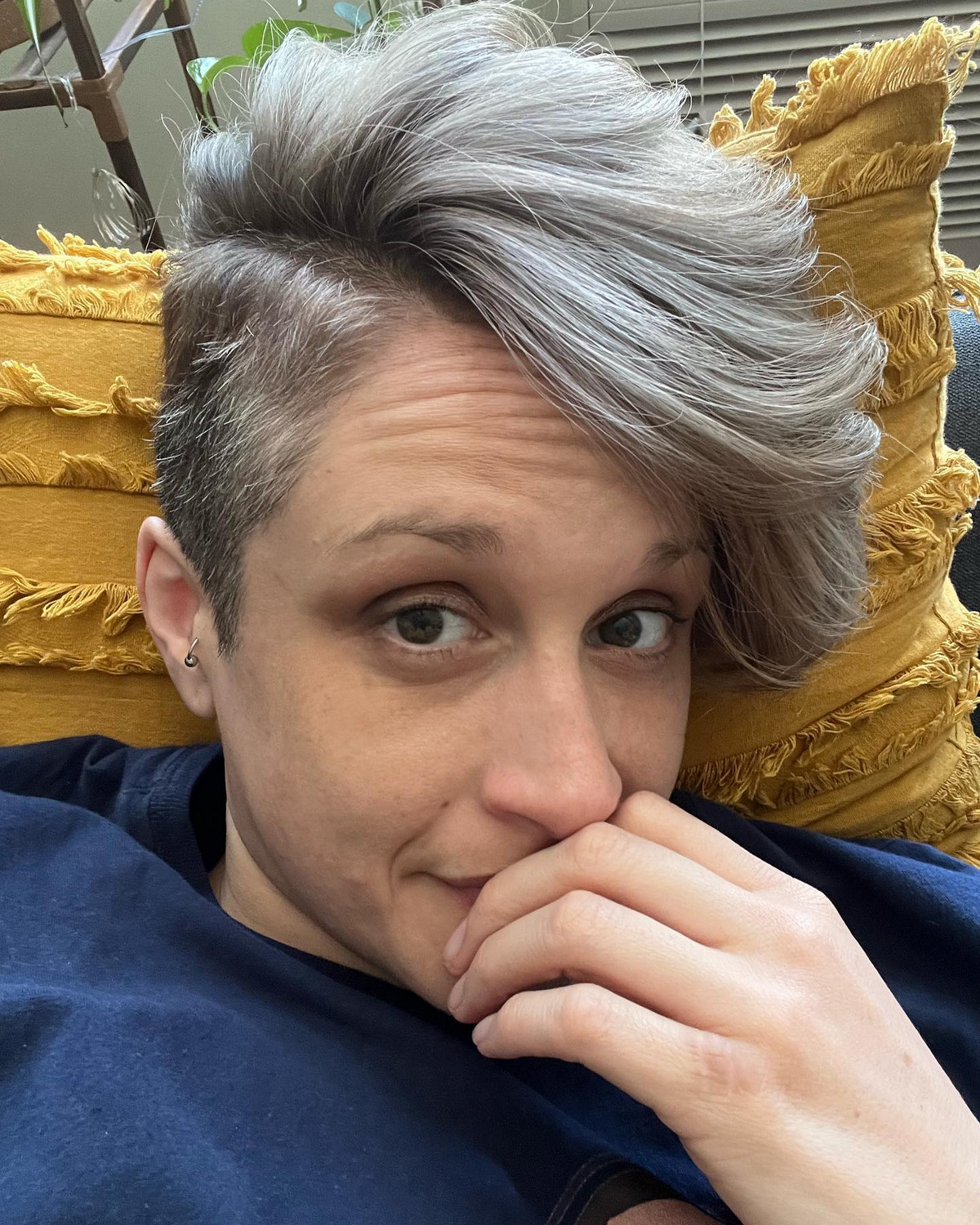 Silver Gray Long Side Bangs With Shaved Side