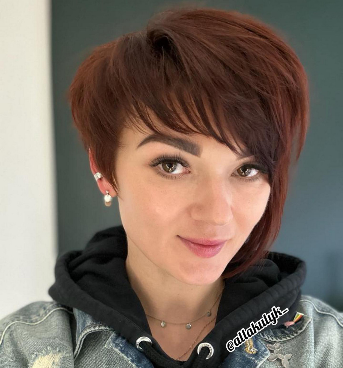 Chestnut Brown Asymmetrical Pixie