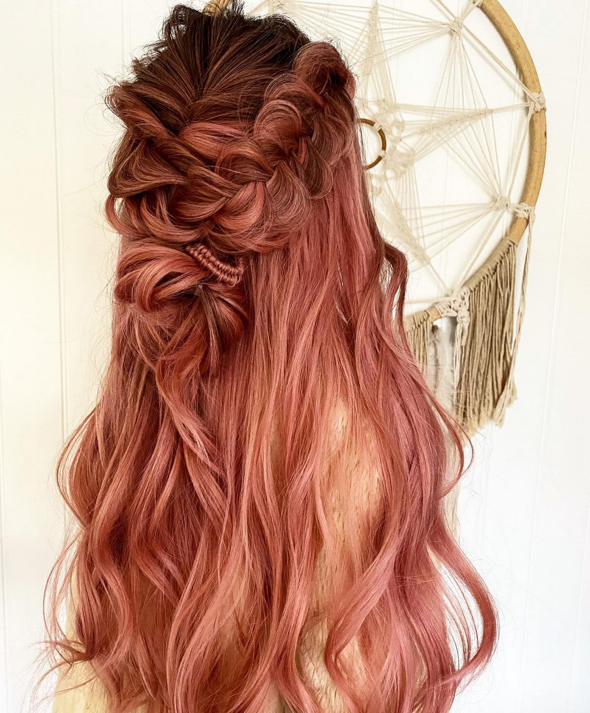 Rose Golden Half Up With Side And Knot Braid