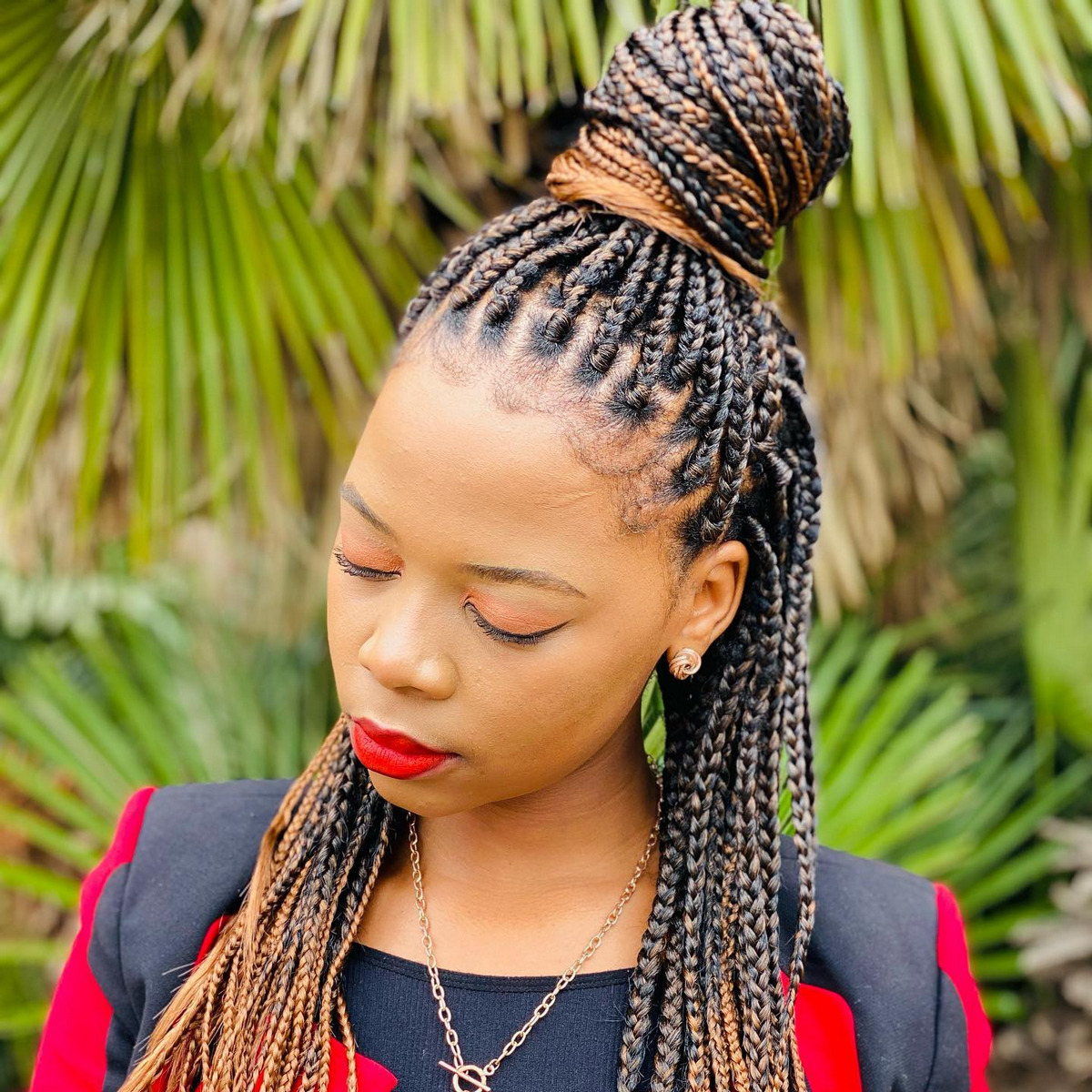 Two-Toned Goddess Braids with a Bun