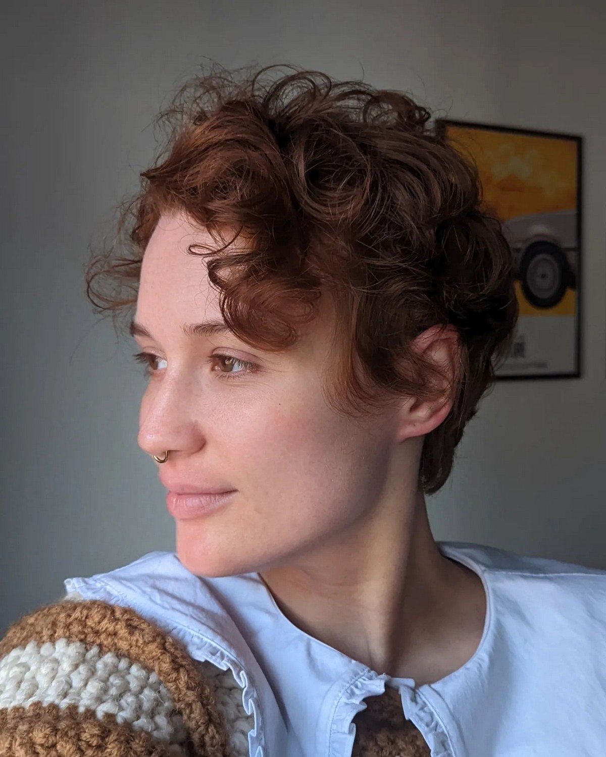 Very Short Layered Cut On Curly Ginger Hair