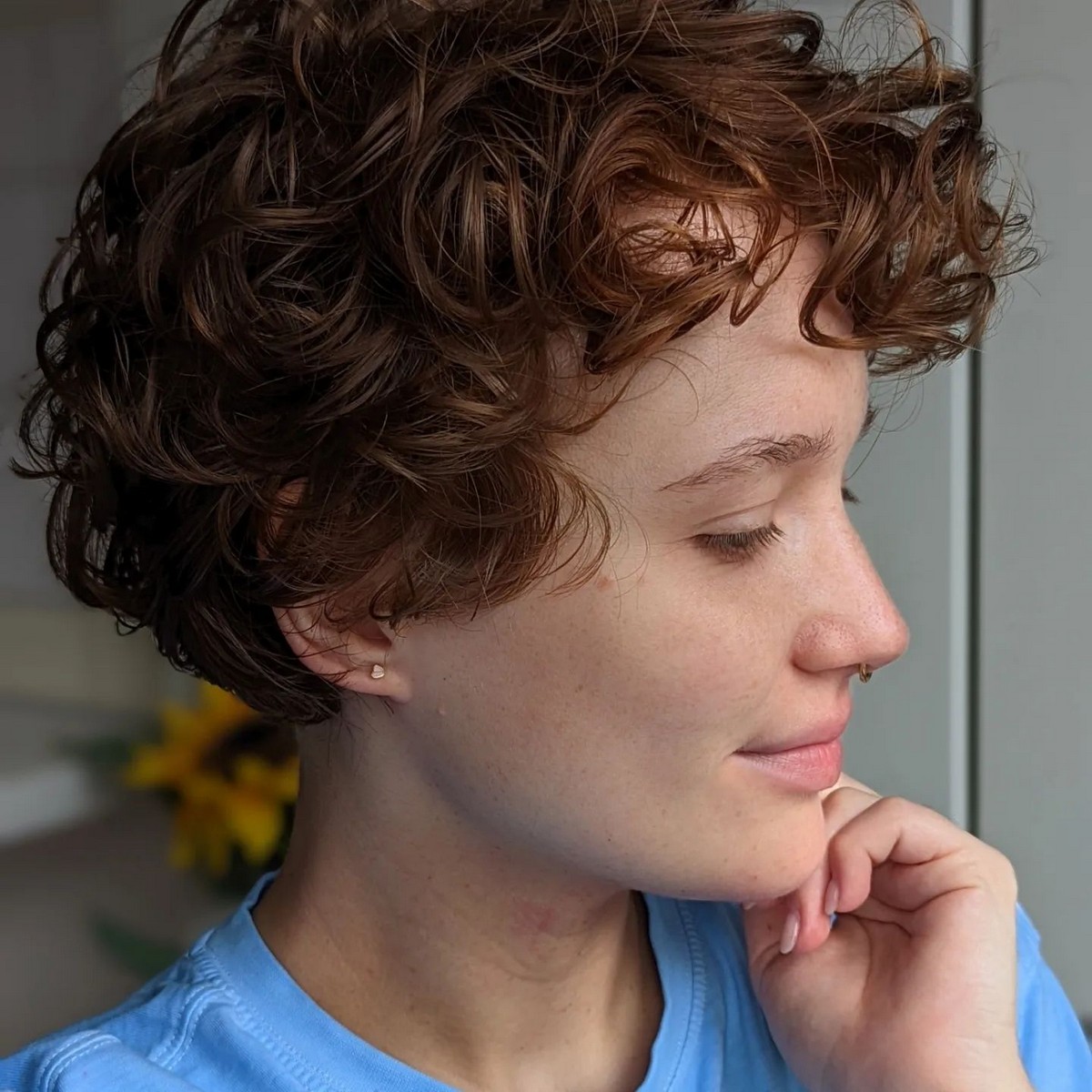 Brown Layer Pixie Curls With Bangs