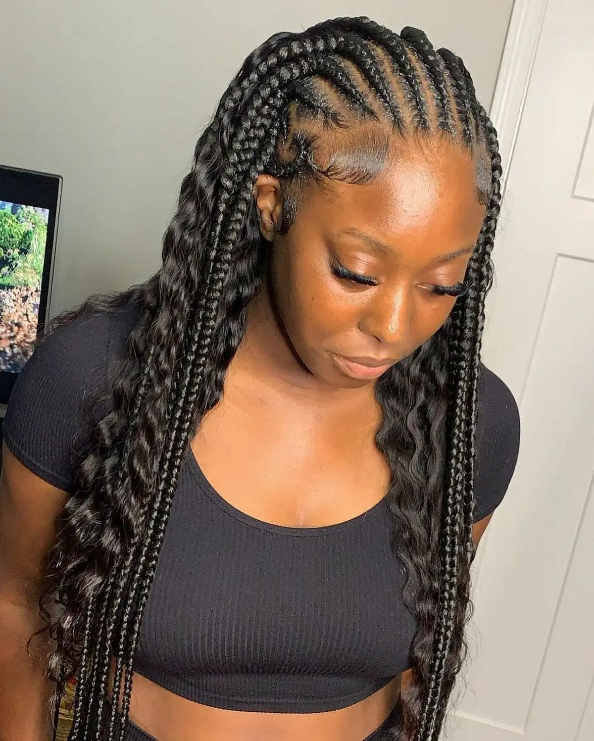 Long Side Goddess Braids with Weave
