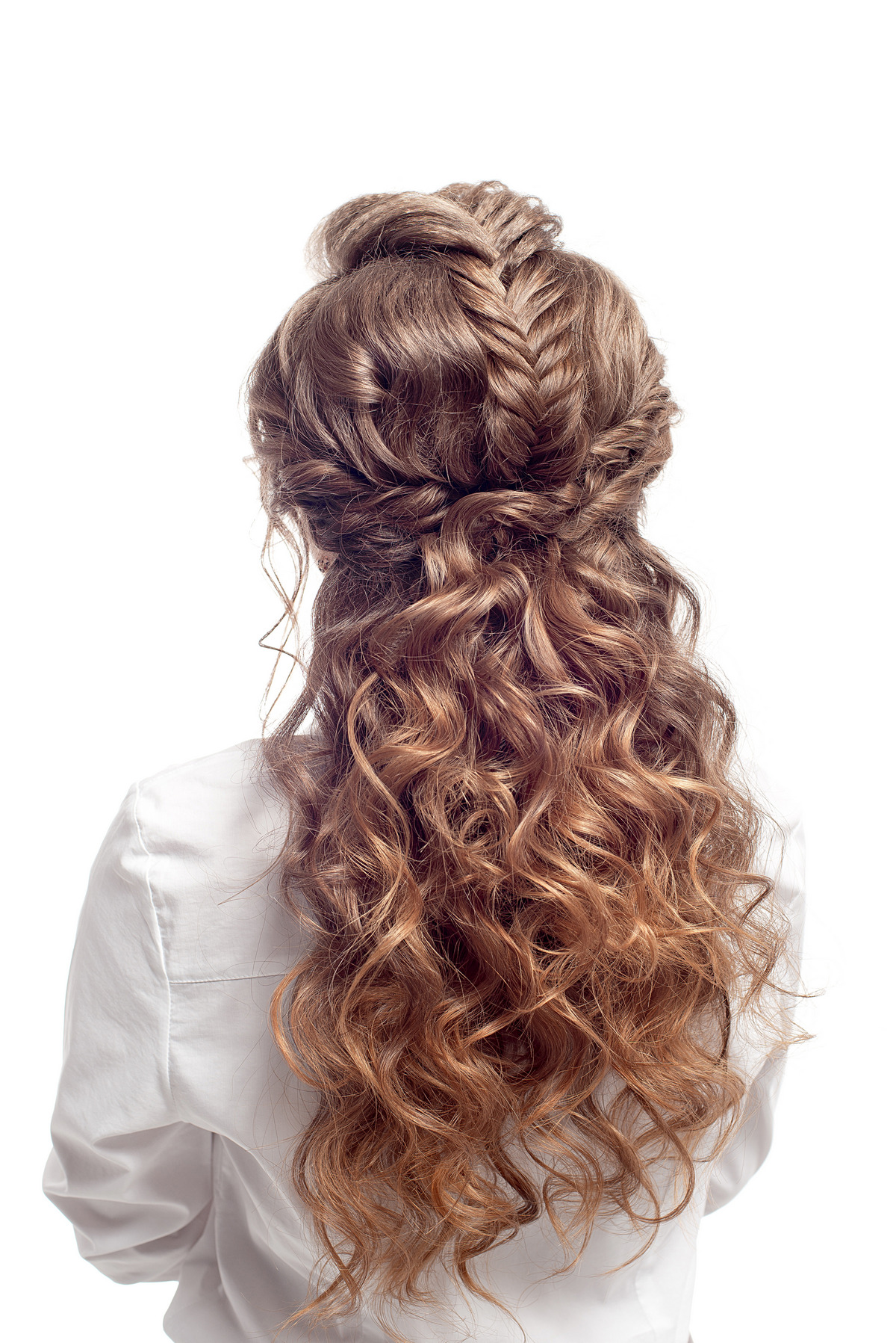 Curl Perm With Half Up, Half Down Fishtail Hair