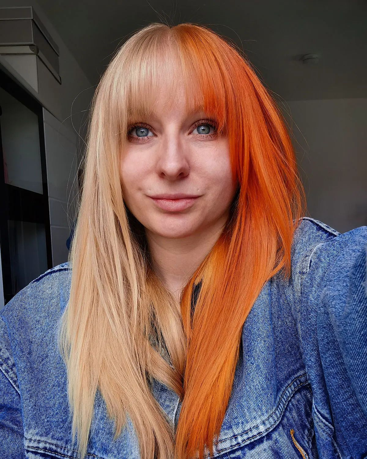 Orange And Blonde Straight Hair With Wispy Bangs 