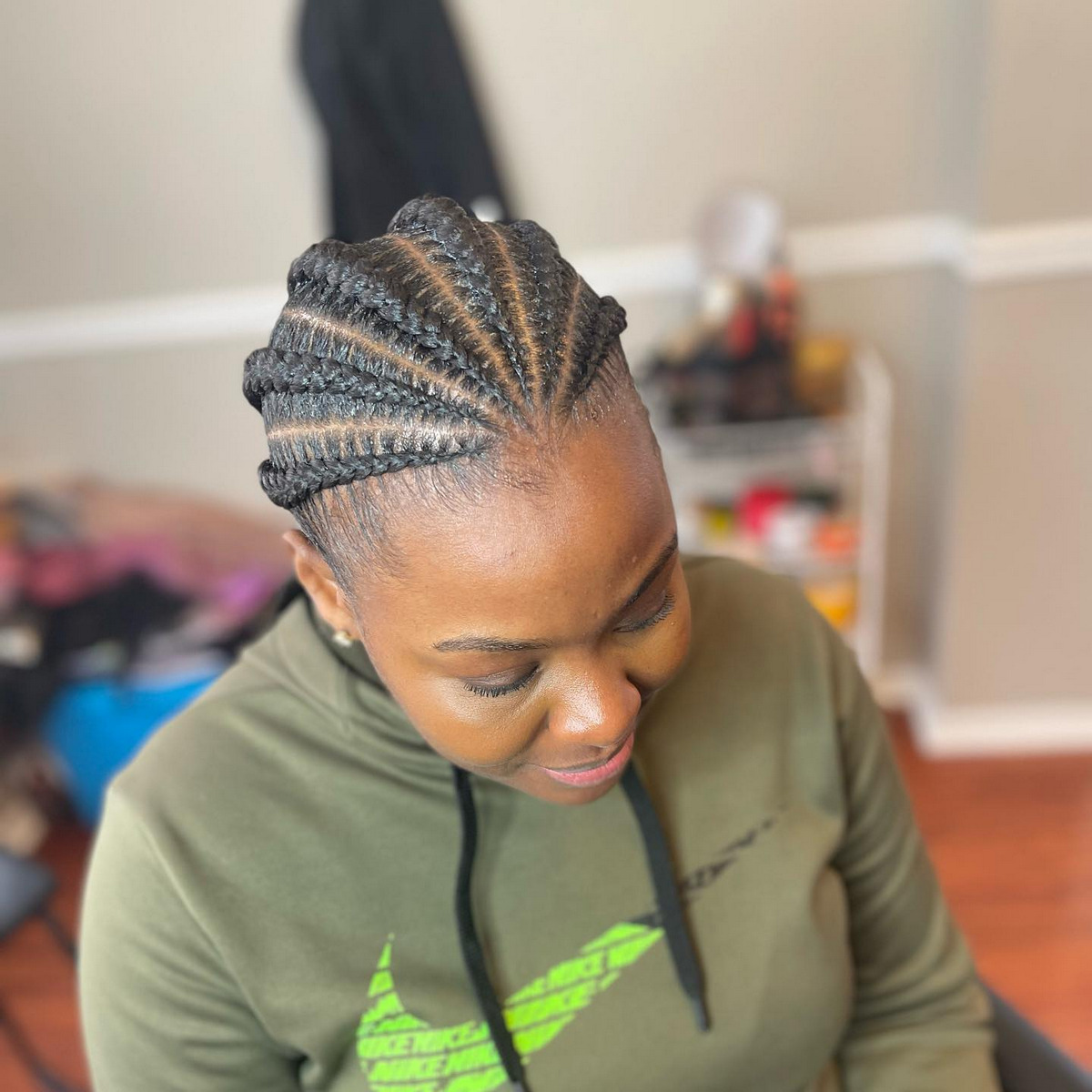 Six Curvy Feed-In Braids to the Back