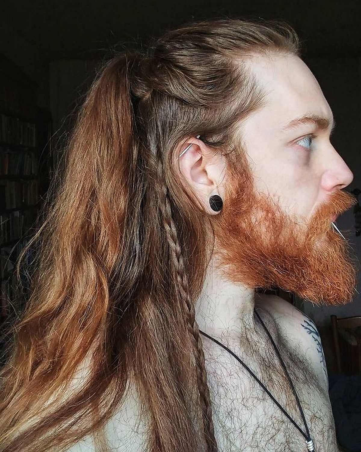 Half-Ponytail Hairstyle With Viking Beard