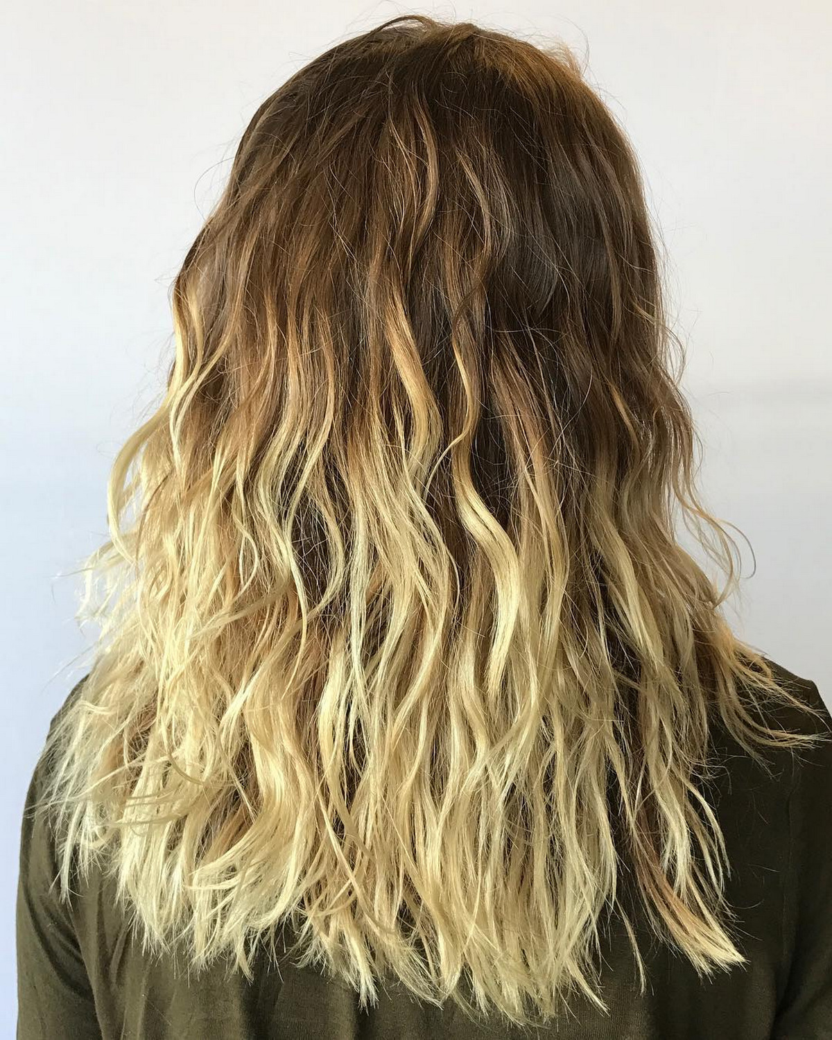 Ombre Long Blonde Balayage Shag With Perm Waves