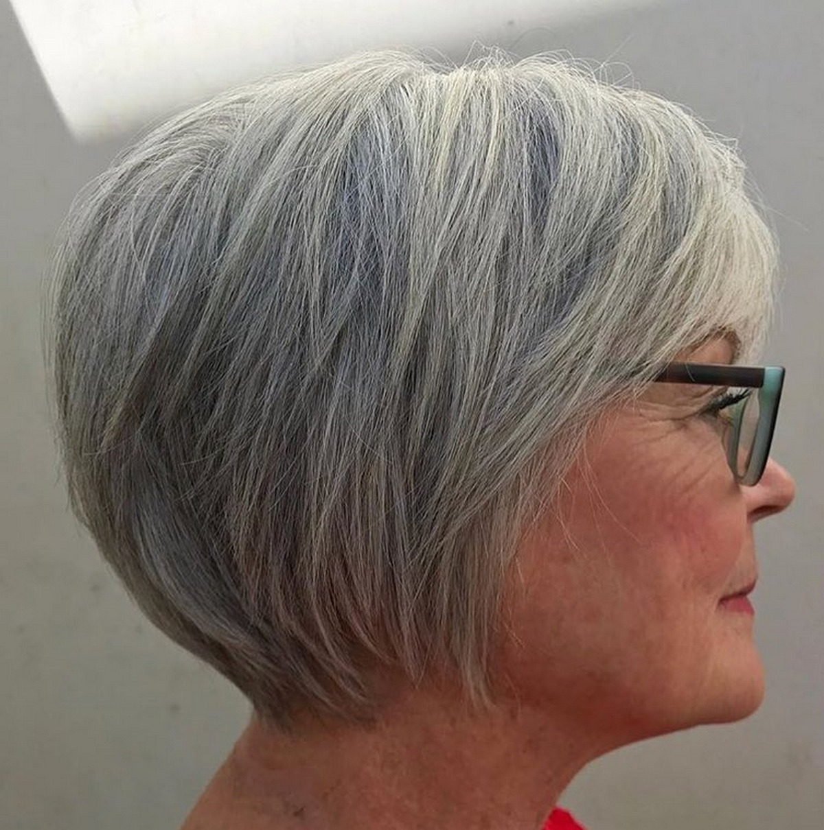 Short Layered Salt And Pepper Gray Bob Hair