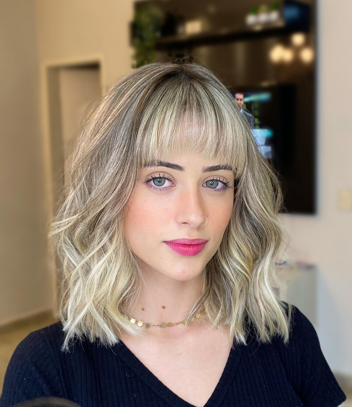 Wavy Lob With Wispy See-Through Bangs