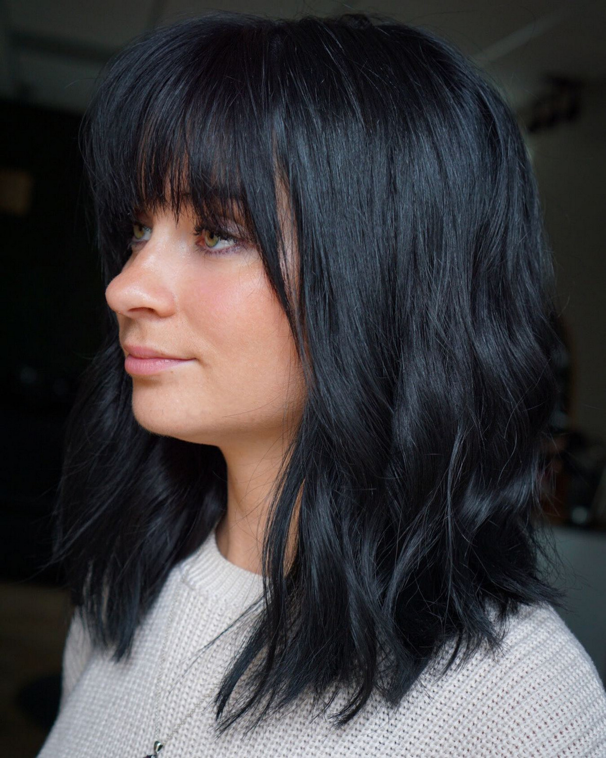 Black Wave Lob With Wispy Bangs