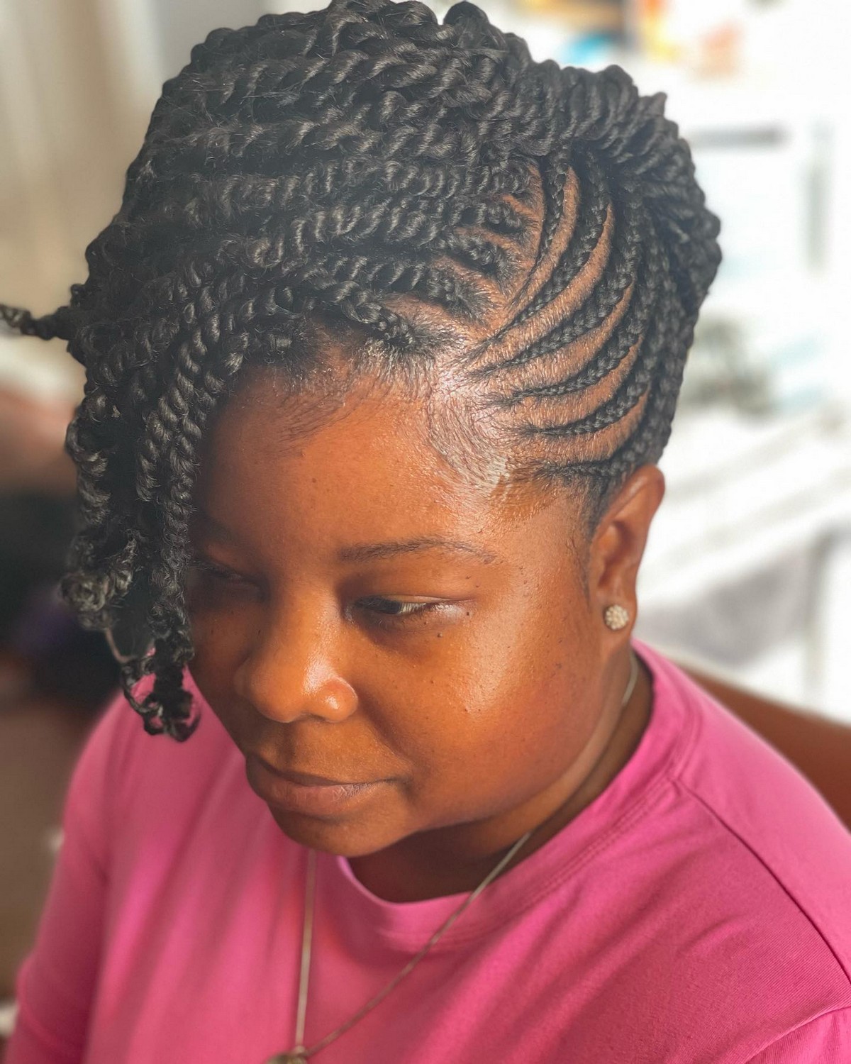 Cornrow Updo With Mini Twist Bangs