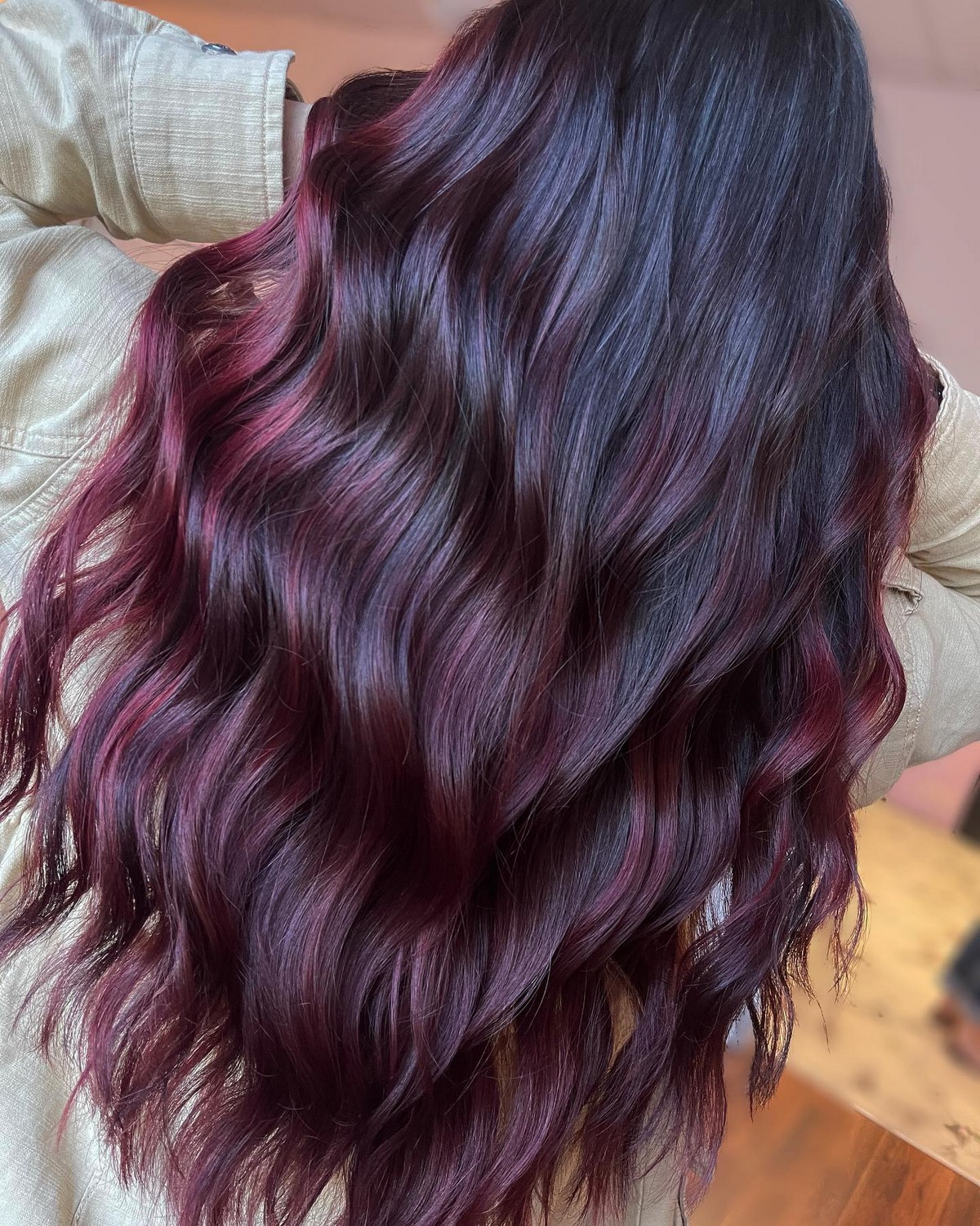 Black Hair with Plum Highlights